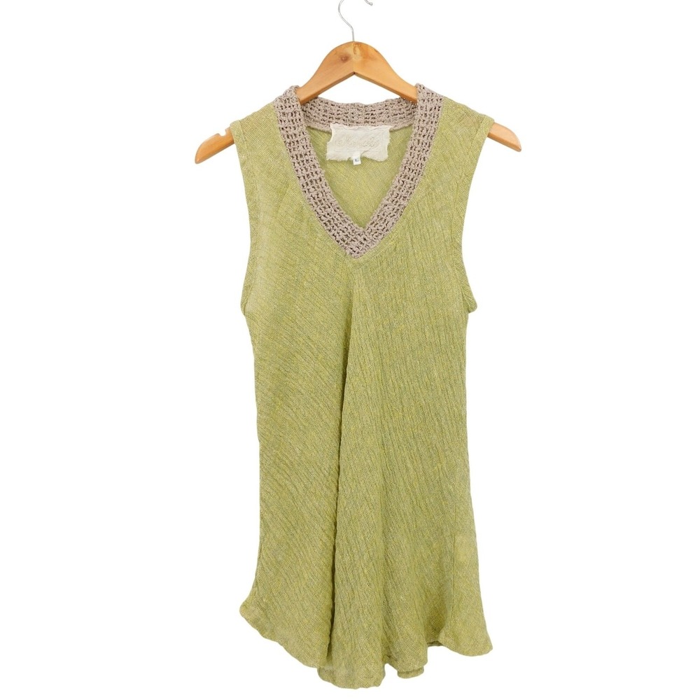 Marisa Made in Italy Size Large Linen Blend‎ Crochet Trim Sleeveless Top